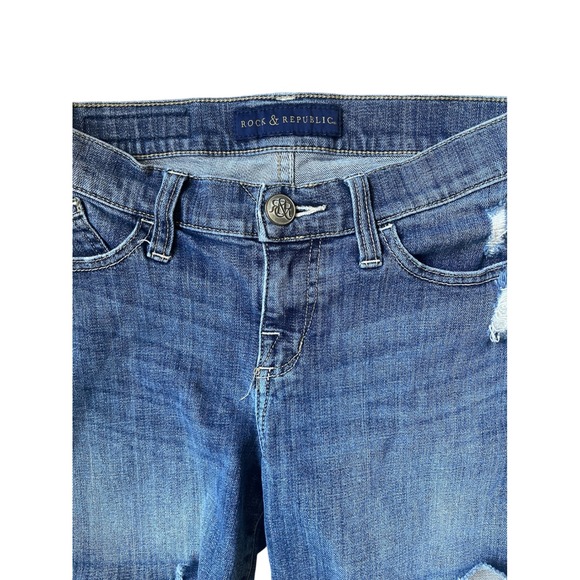 Rock & Republic Denim Shorts Distressed Frayed Hem Casual Blue Size 4 - Picture 2 of 5